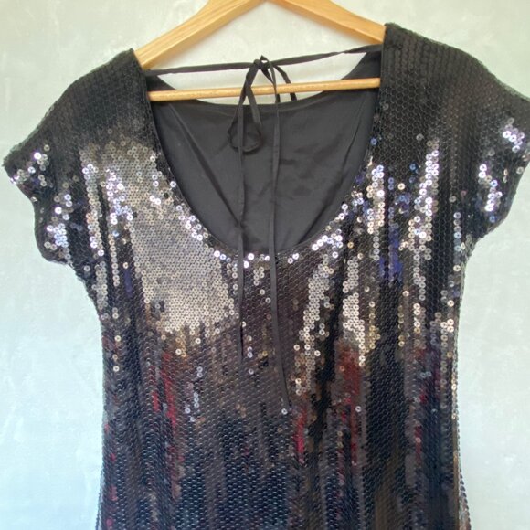 size‎ 8 dress Donna Morgan little black mini sequin scoop back cocktail party - Picture 6 of 8